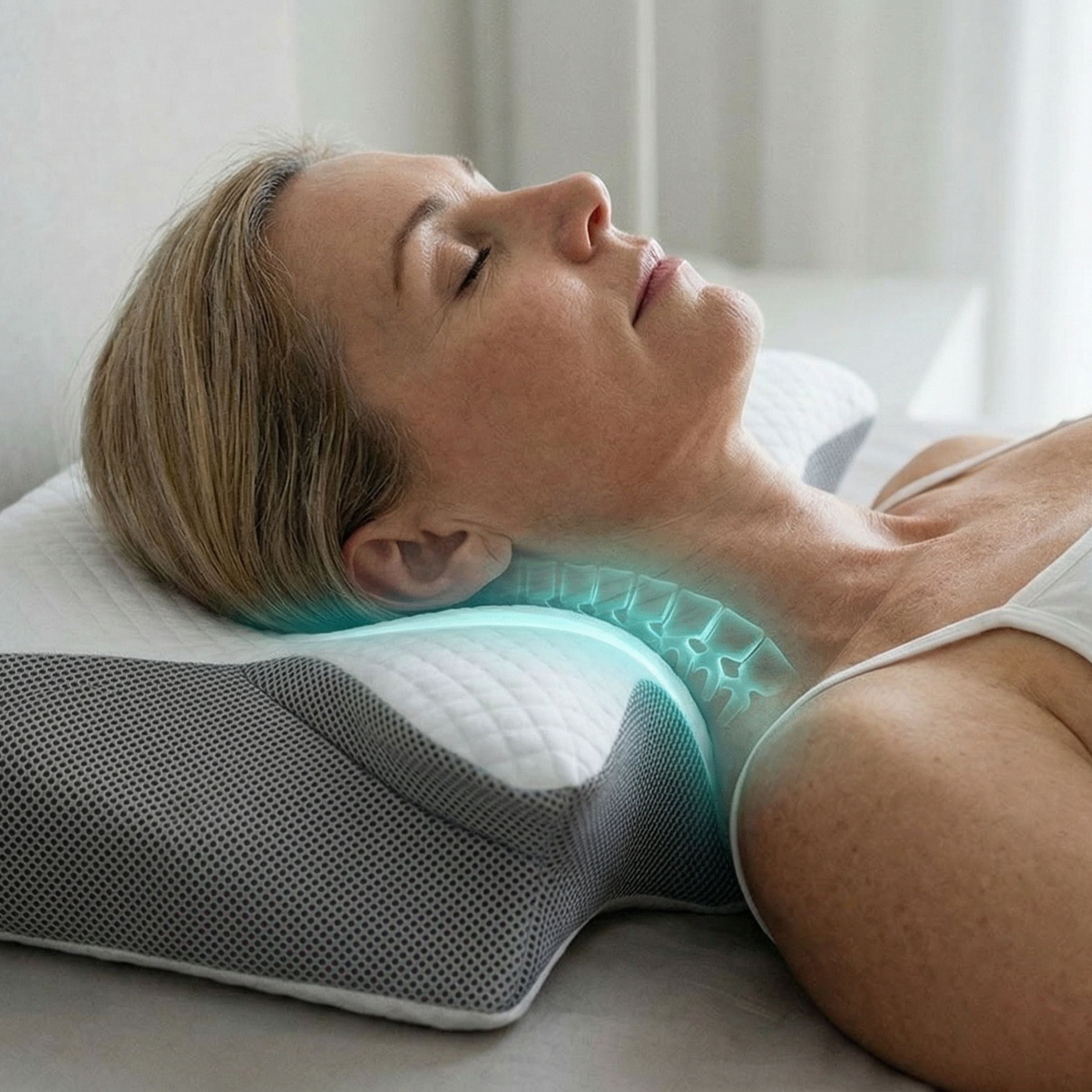 Cervical pillow shown beside a standard pillow for size comparison