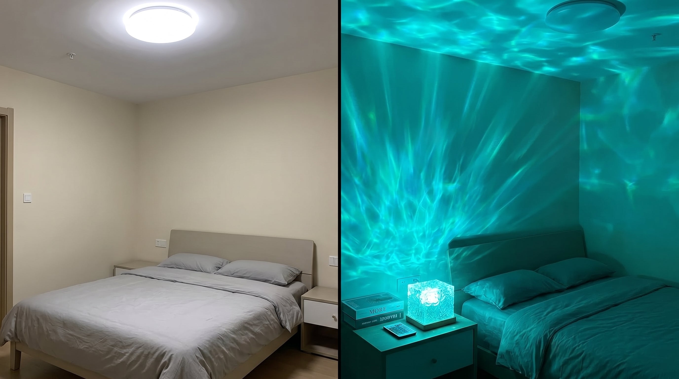 Room transformation before and after aurora wave projection