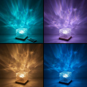Four color modes of the aurora wave lamp – teal, violet, amber, blue