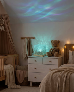 Aurora wave lamp as gentle nightlight in a kids room