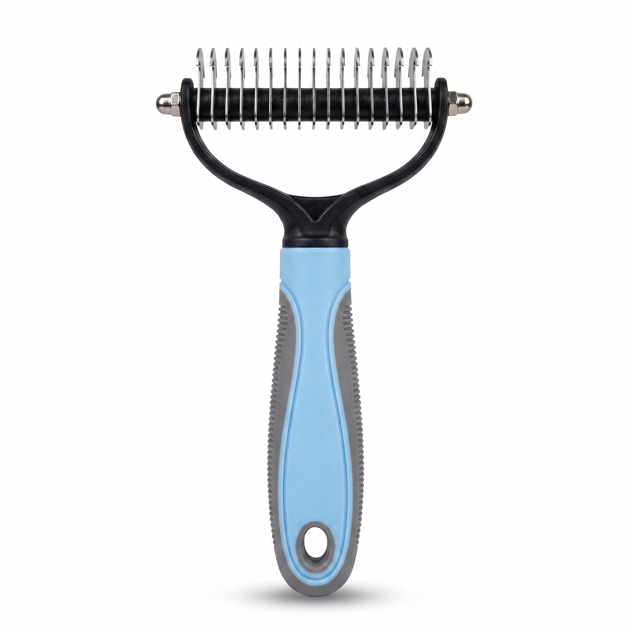 Livnorr Dematting Rake Large — blue handle, 17 teeth, studio white background