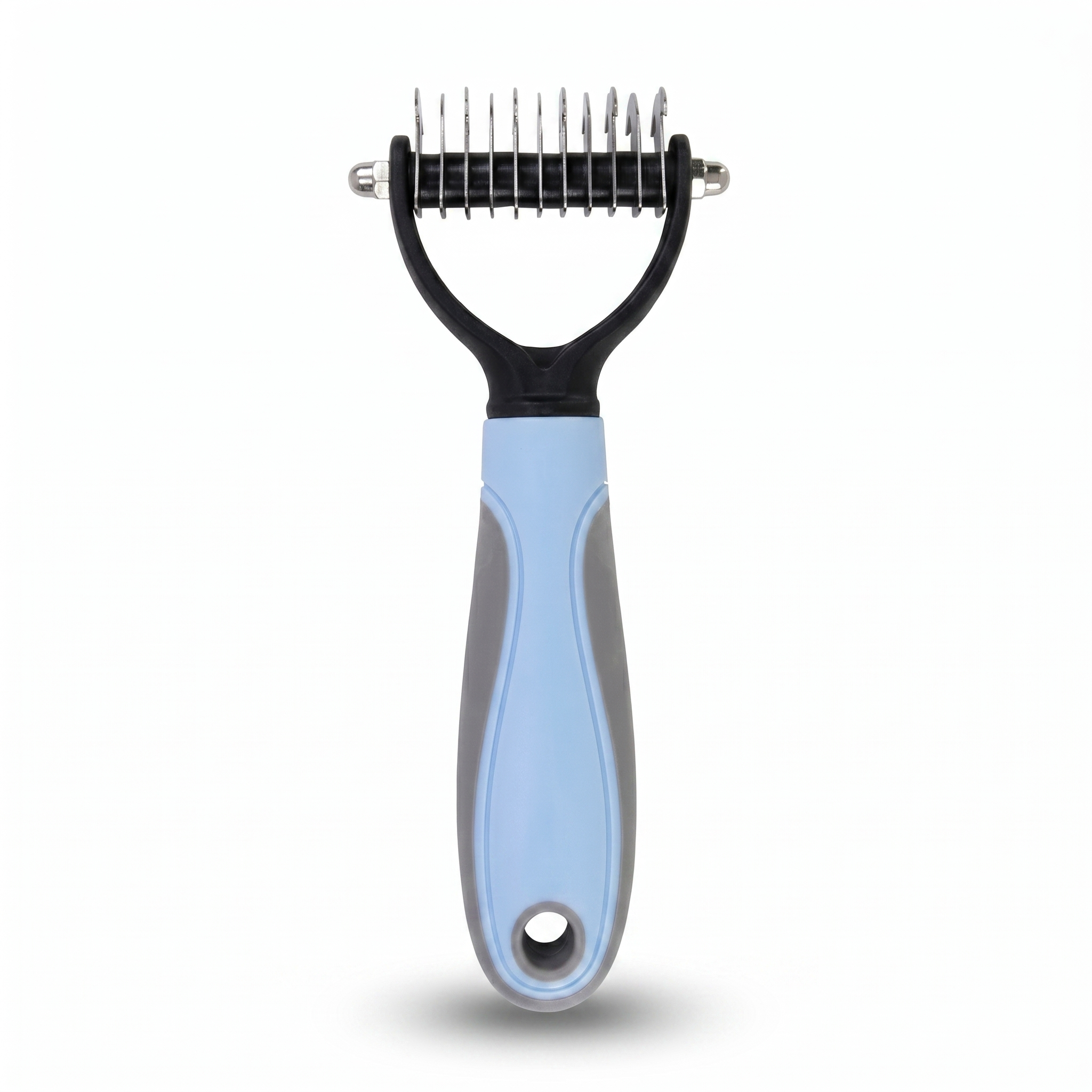 Livnorr Dematting Rake Small — blue handle, 9 teeth, studio white background