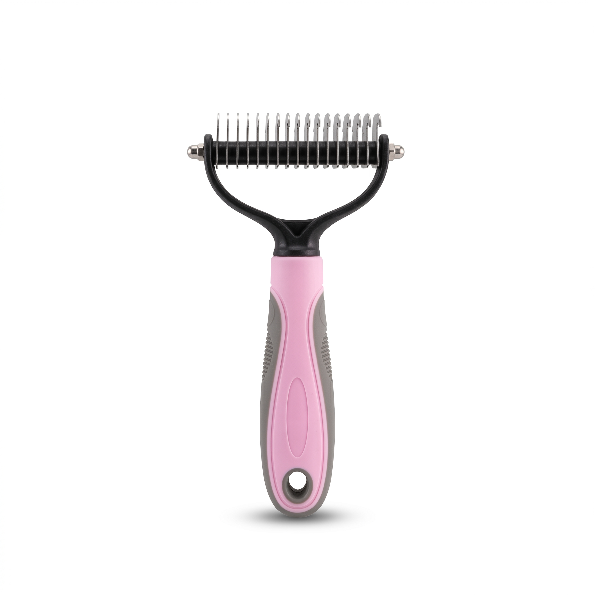 Livnorr Dematting Rake Large — pink handle, 17 teeth, studio white background