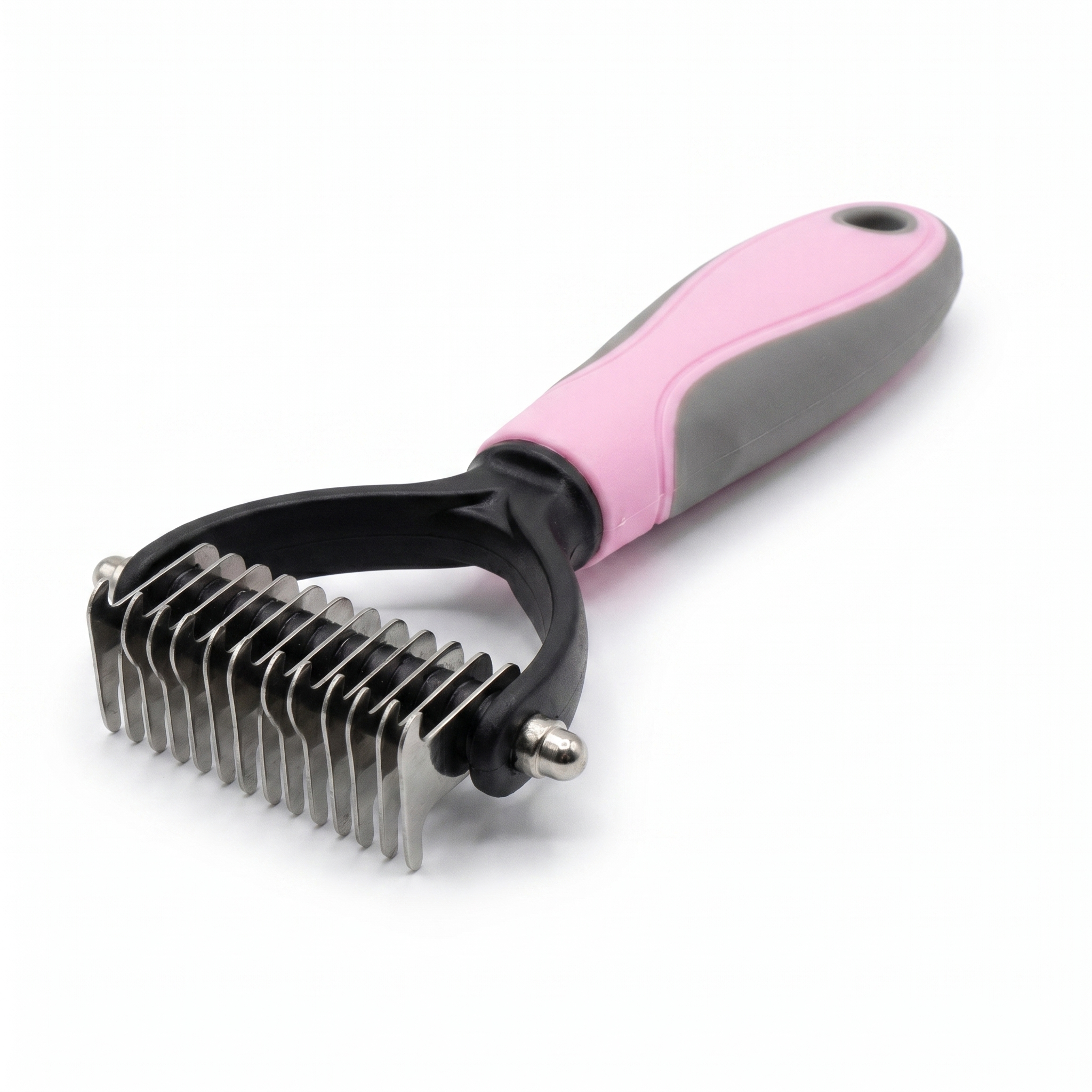 Livnorr Dematting Rake Small — pink handle, 9 teeth, studio white background