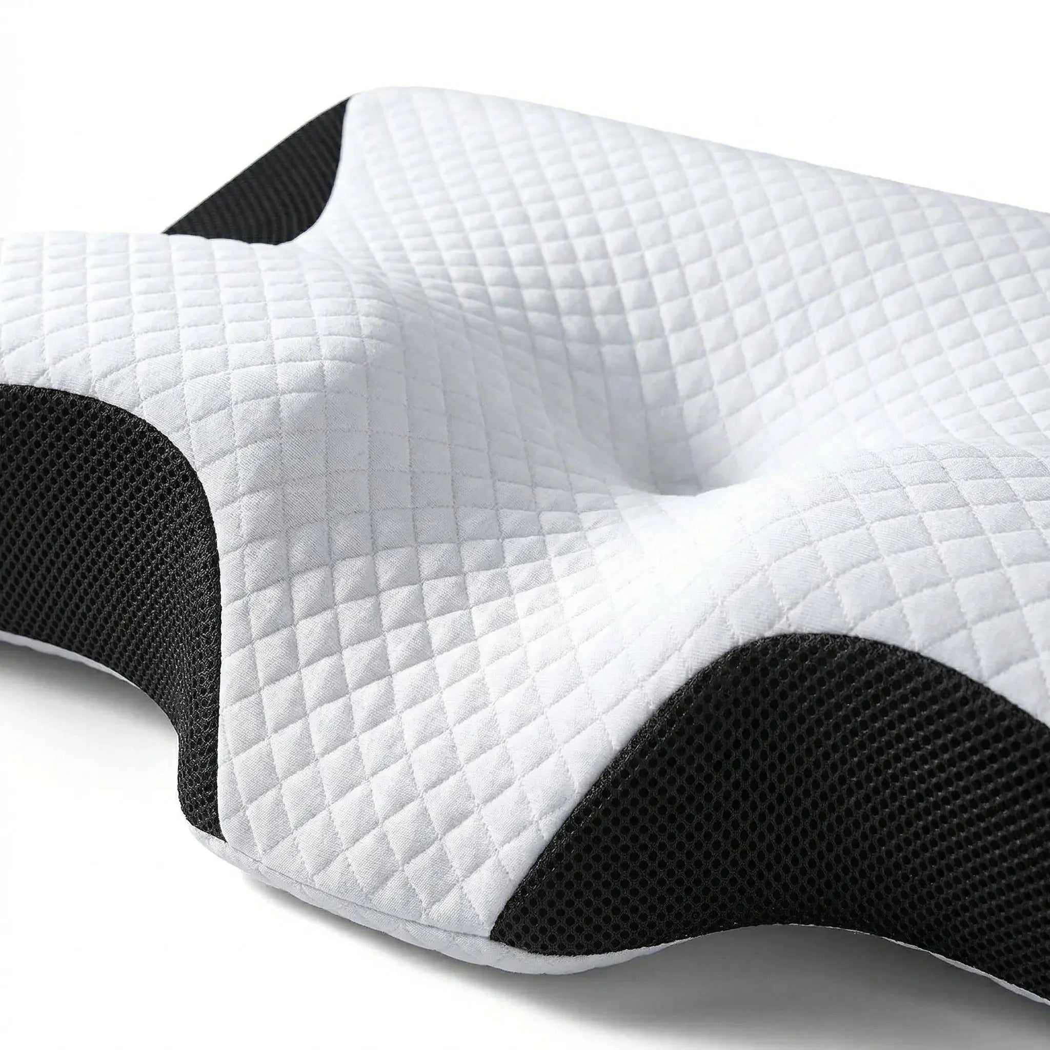 Close-up of the cervical pillow shoulder cutout for spinal alignment