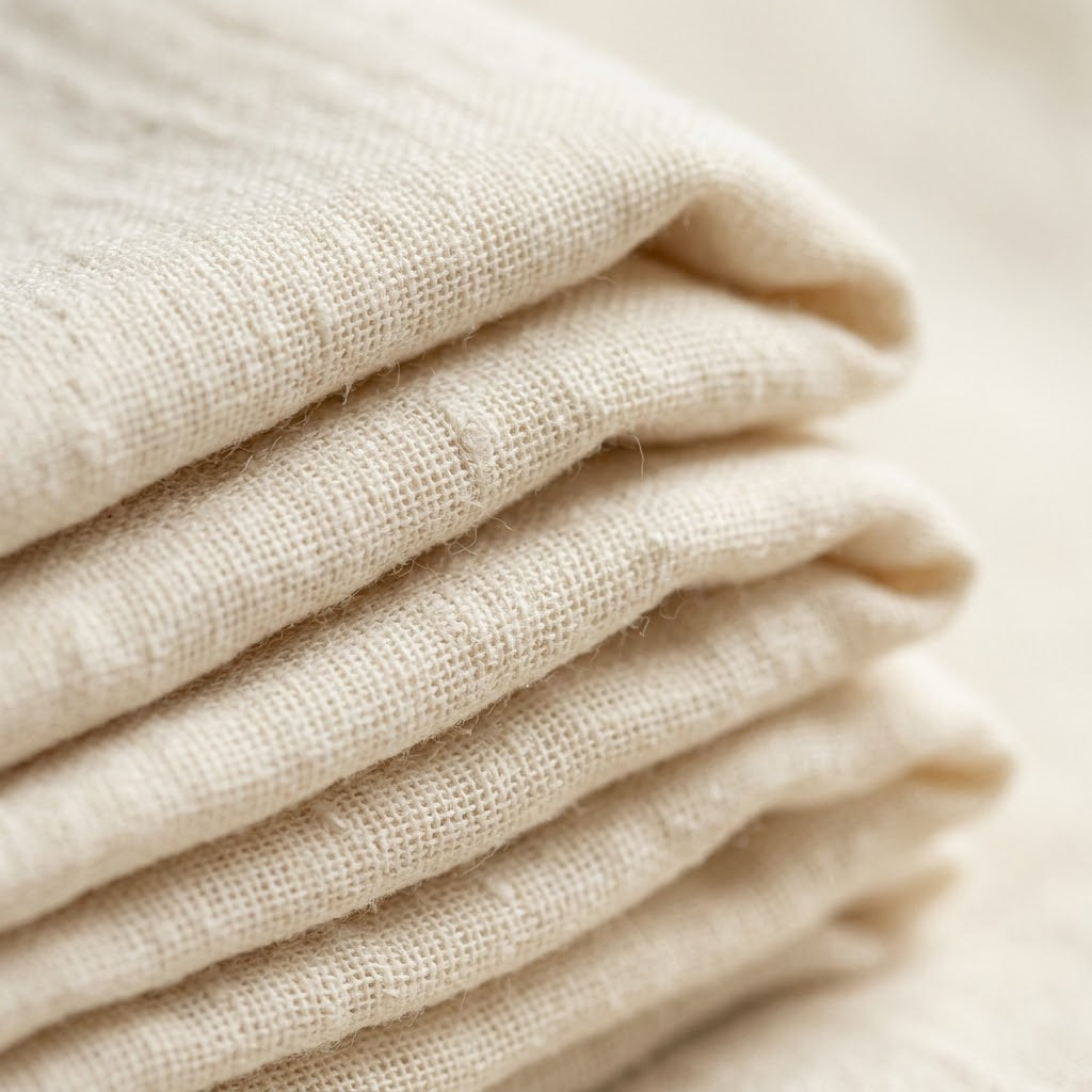 Close-up texture of 100% cotton muslin weave — Livnorr throw blanket fabric detail
