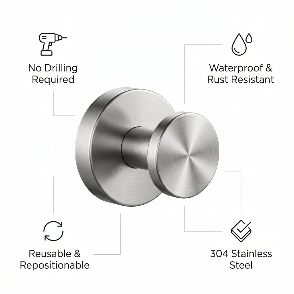 No-drill waterproof reusable stainless steel suction hook – feature overview