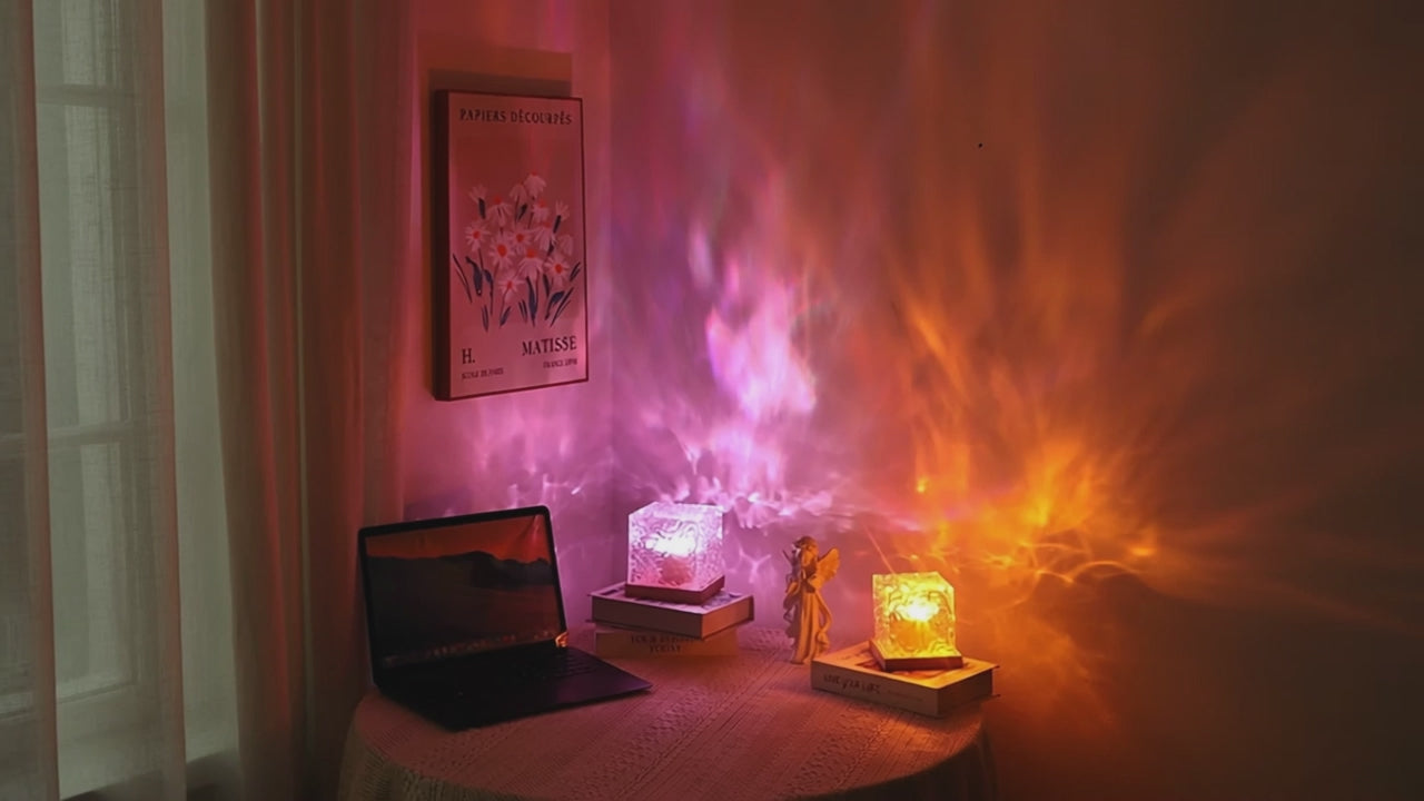 Water ripple light slowly filling a Scandi bedroom wall – atmosphere video