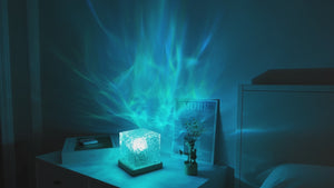 Aurora waves slowly filling a Scandi bedroom wall – atmosphere video